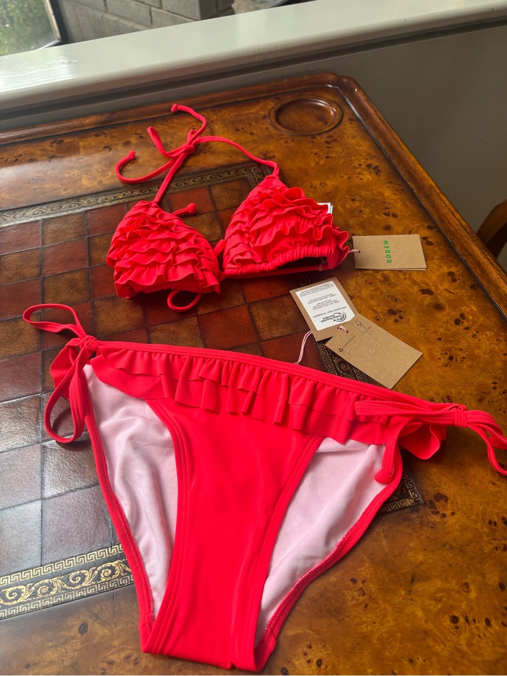 Boden Bright Red Ruffled Two-Piece Bikini